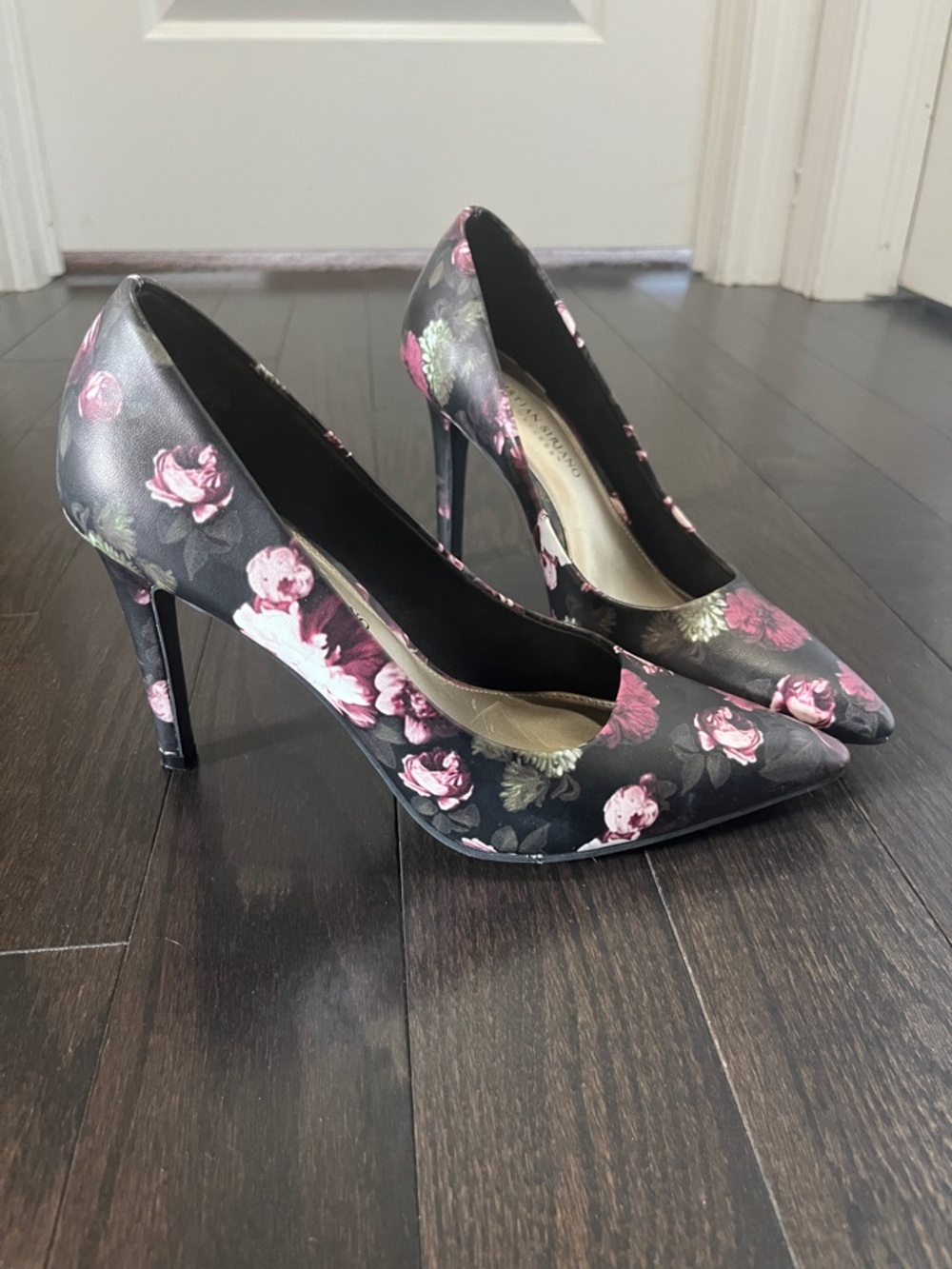 Christian Siriano Black Pumps with Pink Rose Floral Print